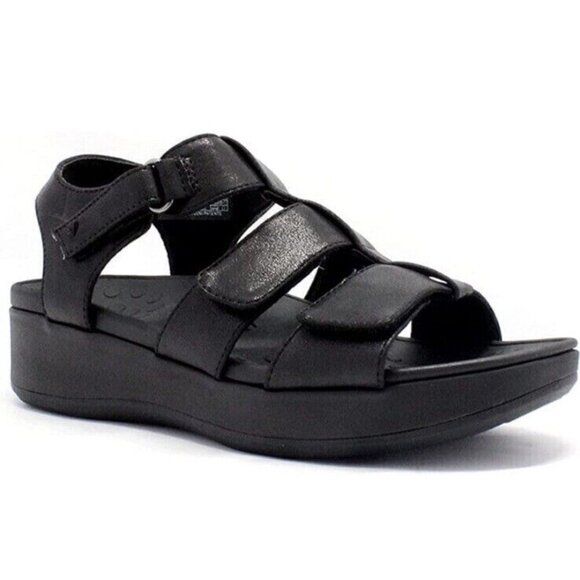VIONIC Sandals Womens 5‎ Wide Tami Platform Wedge Metallic Black New - Picture 1 of 3